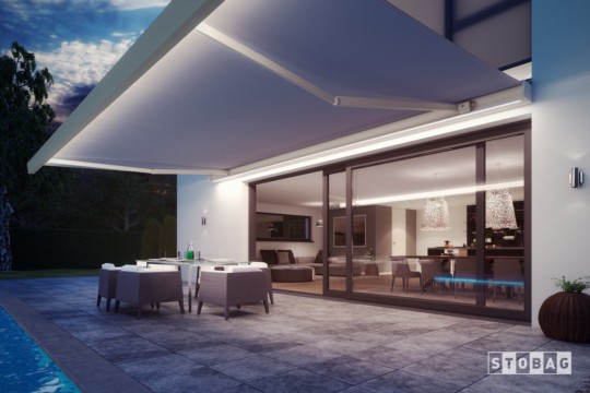 elegante Boxmarkise BX4500 mit LED-Beleuchtung in Ausfallprofil.jpg